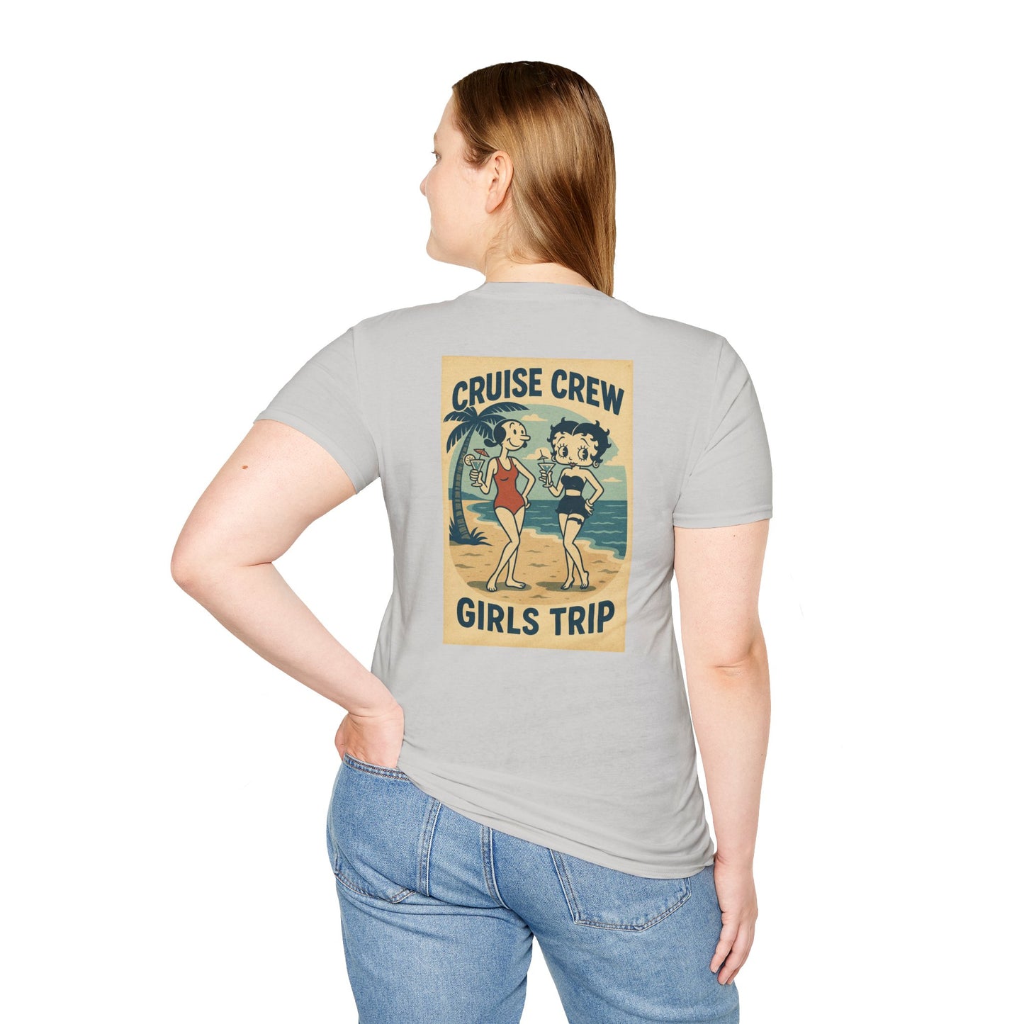 Cruise Crew – Girls Trip Beach Vintage Cartoon T-Shirt (Public Domain Betty Boop & Olive Oyl)