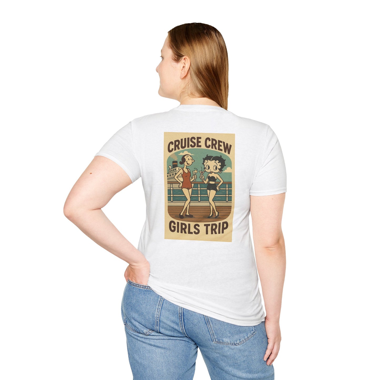 Cruise Crew – Girls Trip Ship Deck Vintage Cartoon T-Shirt (Public Domain Betty Boop & Olive Oyl)