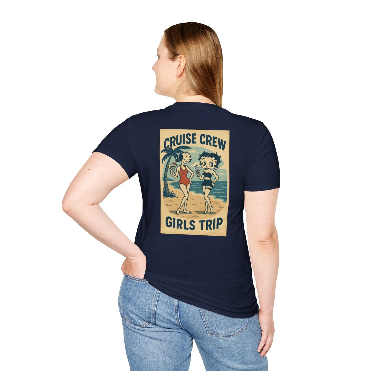 Cruise Crew – Girls Trip Beach Vintage Cartoon T-Shirt (Public Domain Betty Boop & Olive Oyl)