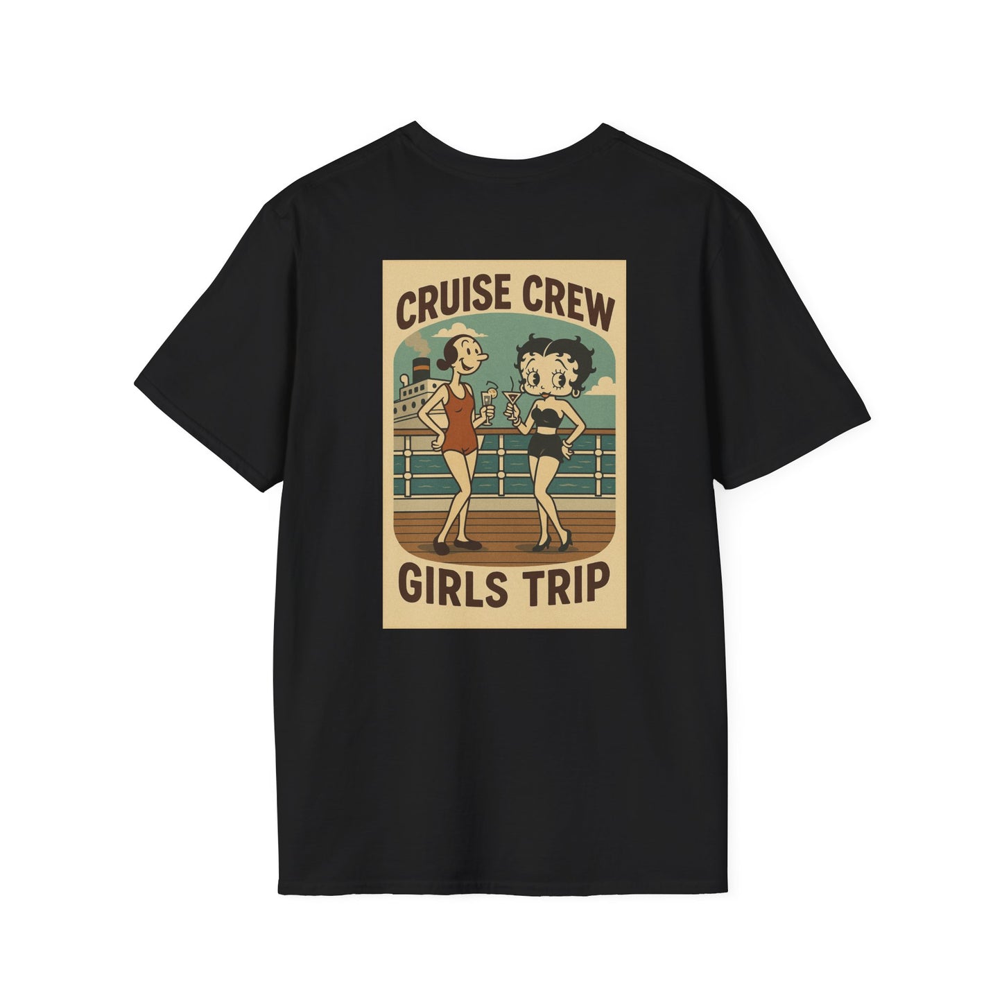 Cruise Crew – Girls Trip Ship Deck Vintage Cartoon T-Shirt (Public Domain Betty Boop & Olive Oyl)