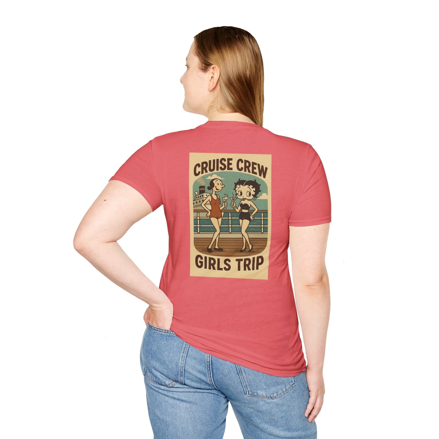 Cruise Crew – Girls Trip Ship Deck Vintage Cartoon T-Shirt (Public Domain Betty Boop & Olive Oyl)