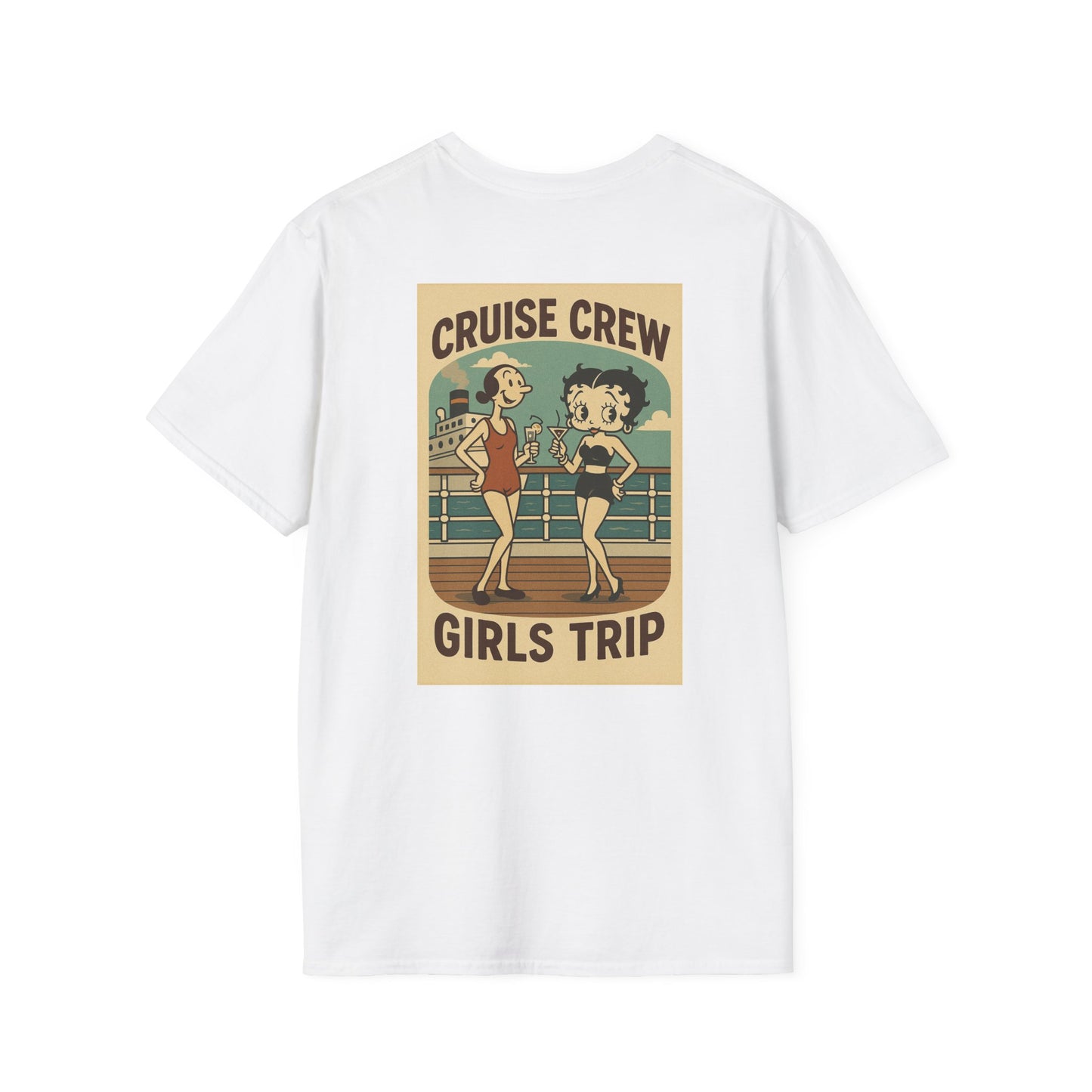 Cruise Crew – Girls Trip Ship Deck Vintage Cartoon T-Shirt (Public Domain Betty Boop & Olive Oyl)