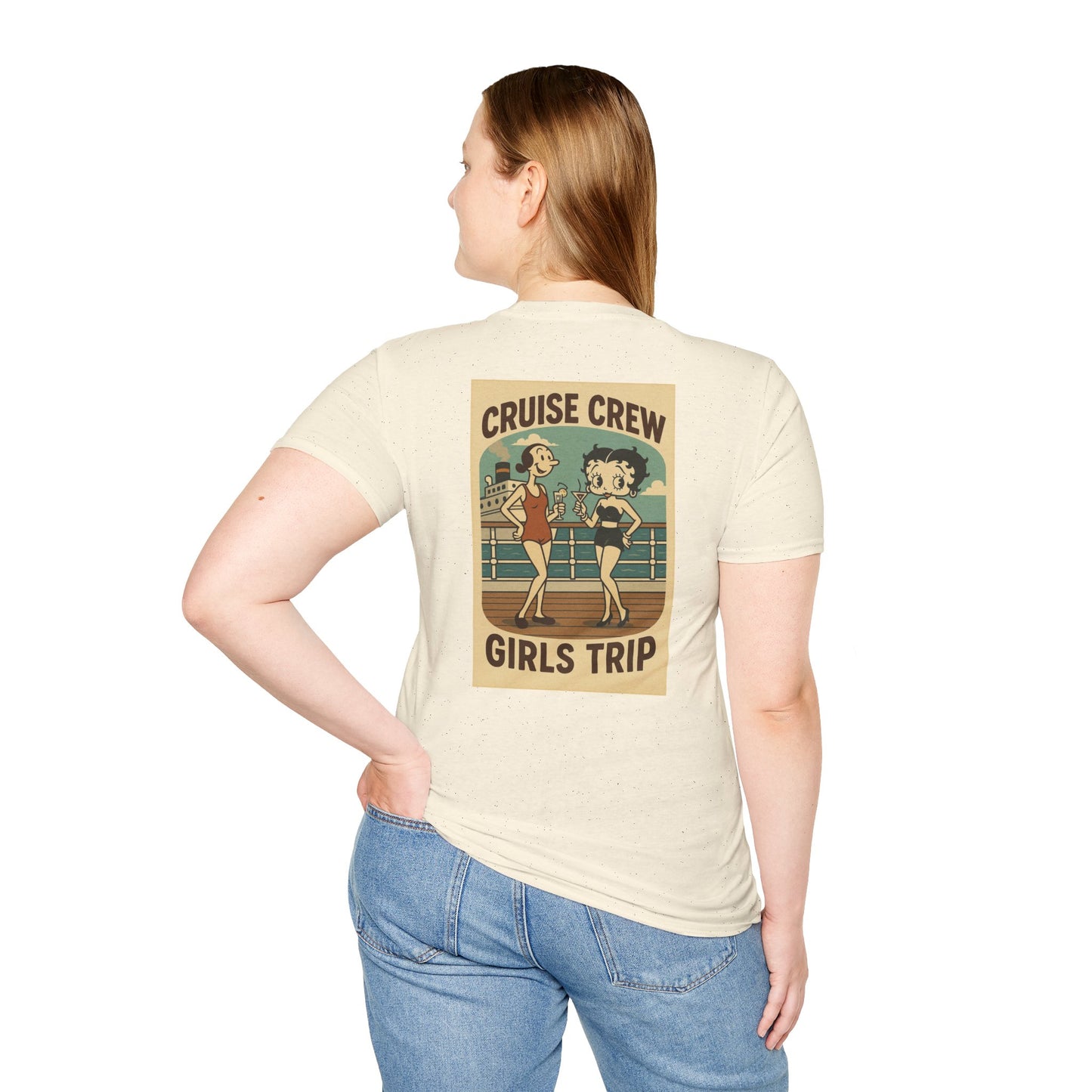 Cruise Crew – Girls Trip Ship Deck Vintage Cartoon T-Shirt (Public Domain Betty Boop & Olive Oyl)