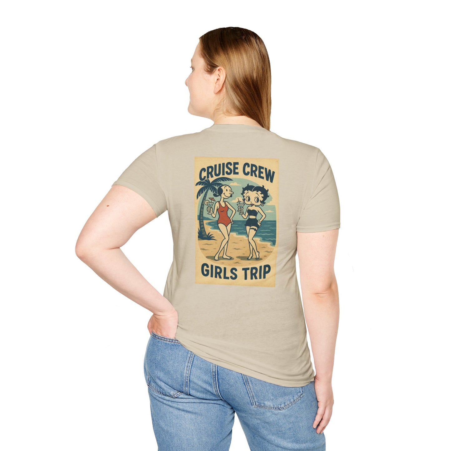 Cruise Crew – Girls Trip Beach Vintage Cartoon T-Shirt (Public Domain Betty Boop & Olive Oyl)
