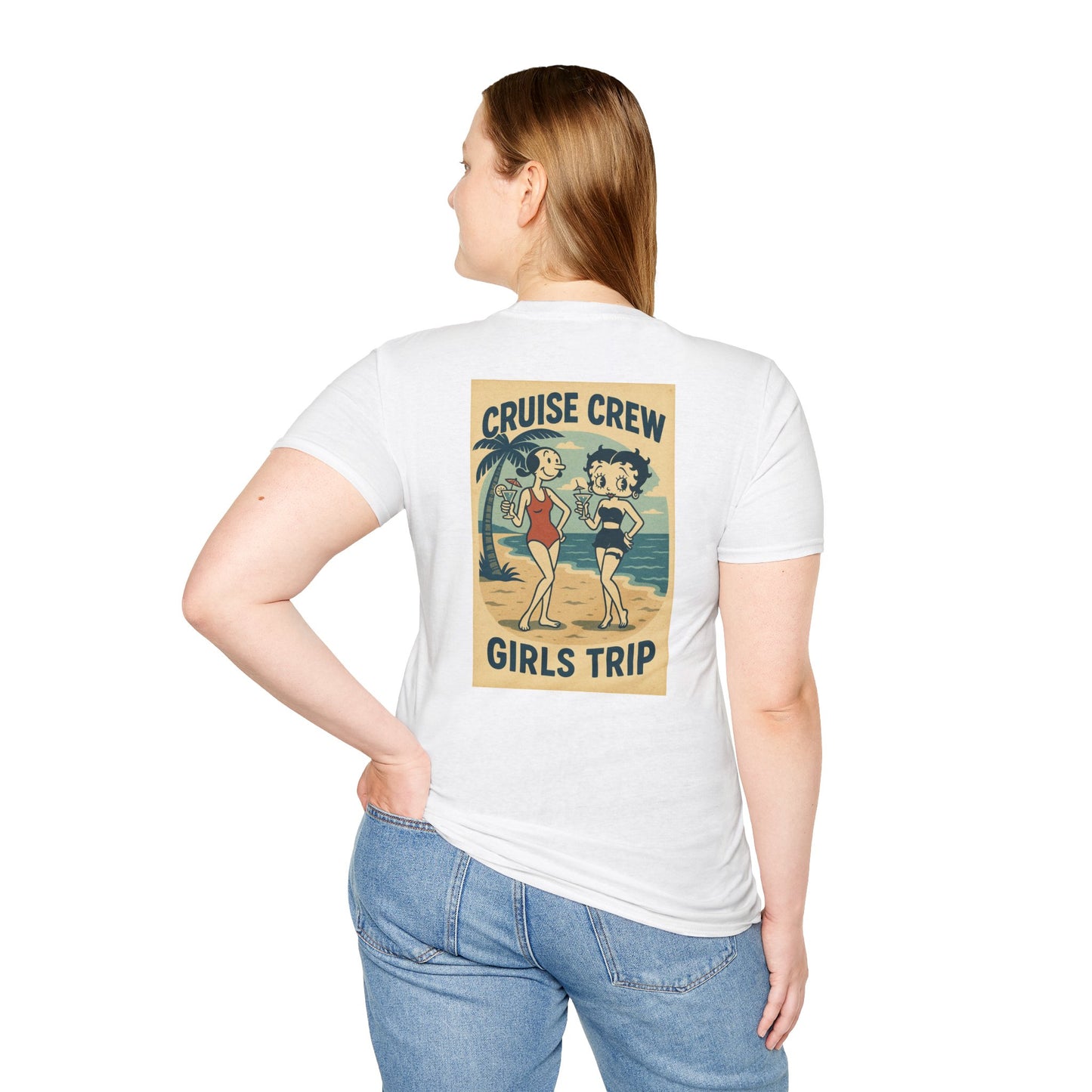 Cruise Crew – Girls Trip Beach Vintage Cartoon T-Shirt (Public Domain Betty Boop & Olive Oyl)
