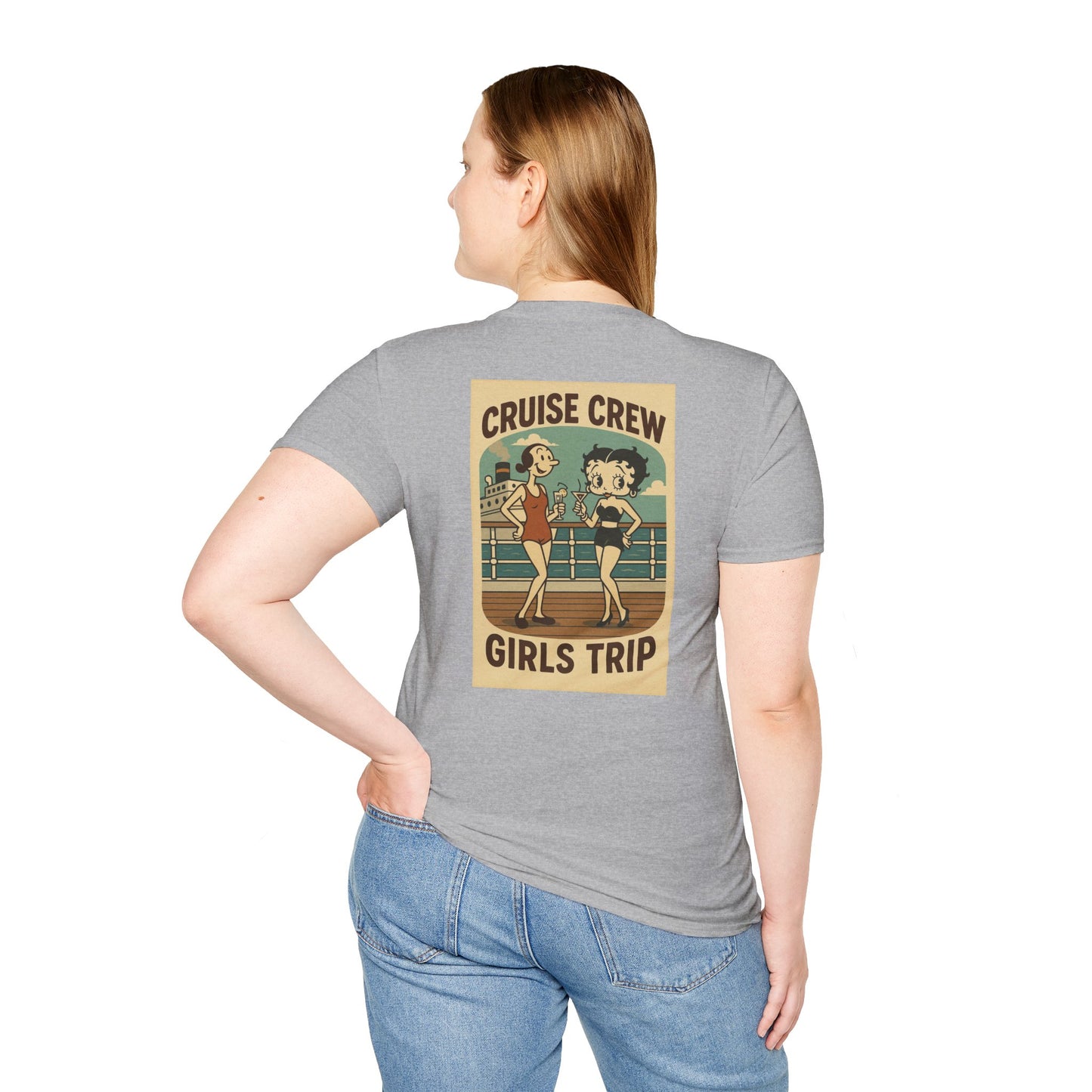 Cruise Crew – Girls Trip Ship Deck Vintage Cartoon T-Shirt (Public Domain Betty Boop & Olive Oyl)