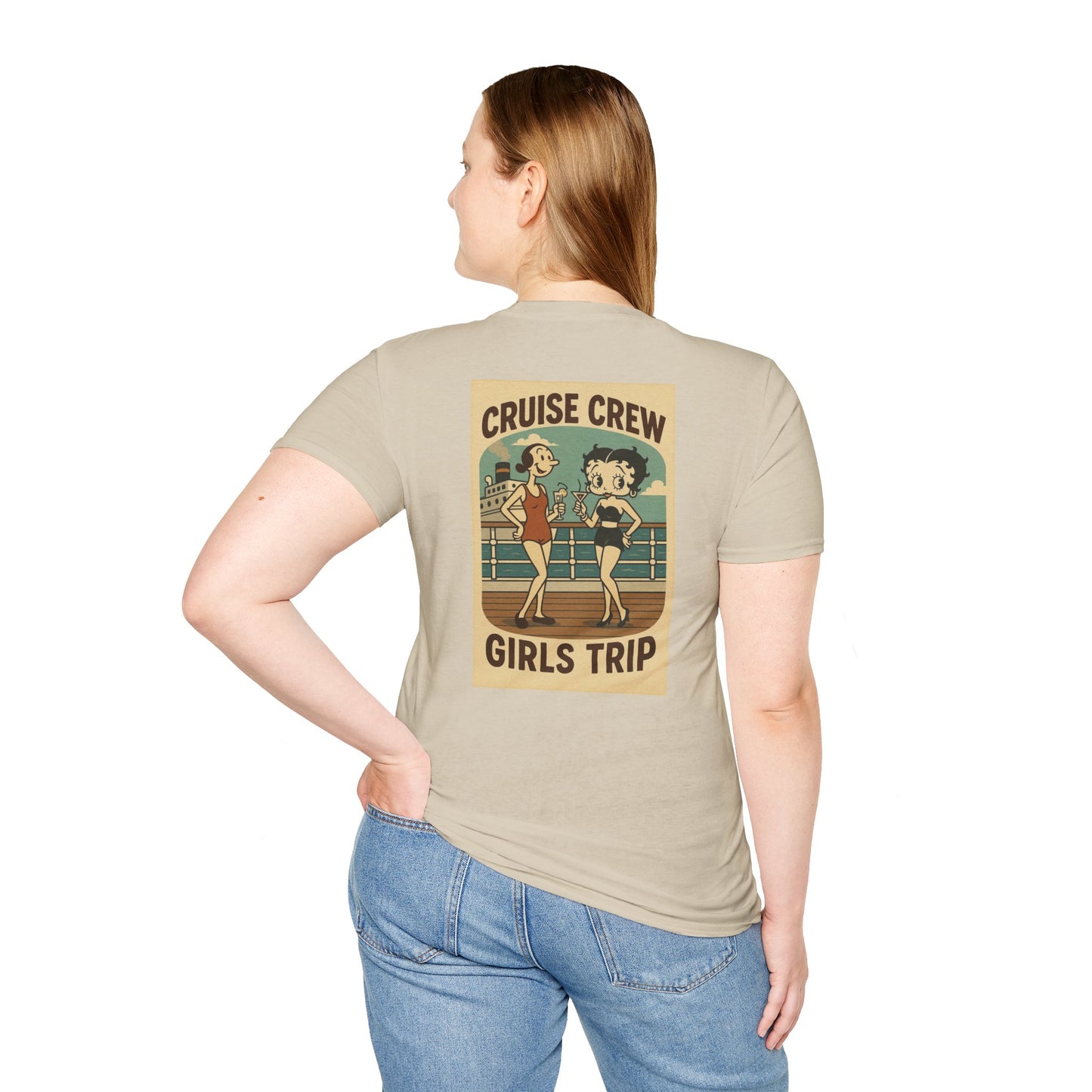 Cruise Crew – Girls Trip Ship Deck Vintage Cartoon T-Shirt (Public Domain Betty Boop & Olive Oyl)