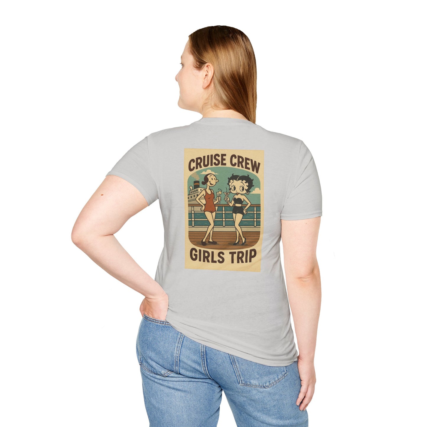 Cruise Crew – Girls Trip Ship Deck Vintage Cartoon T-Shirt (Public Domain Betty Boop & Olive Oyl)