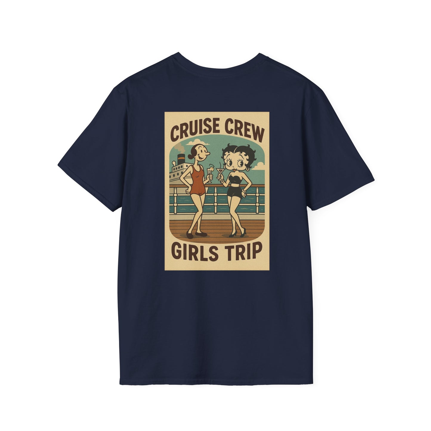 Cruise Crew – Girls Trip Ship Deck Vintage Cartoon T-Shirt (Public Domain Betty Boop & Olive Oyl)