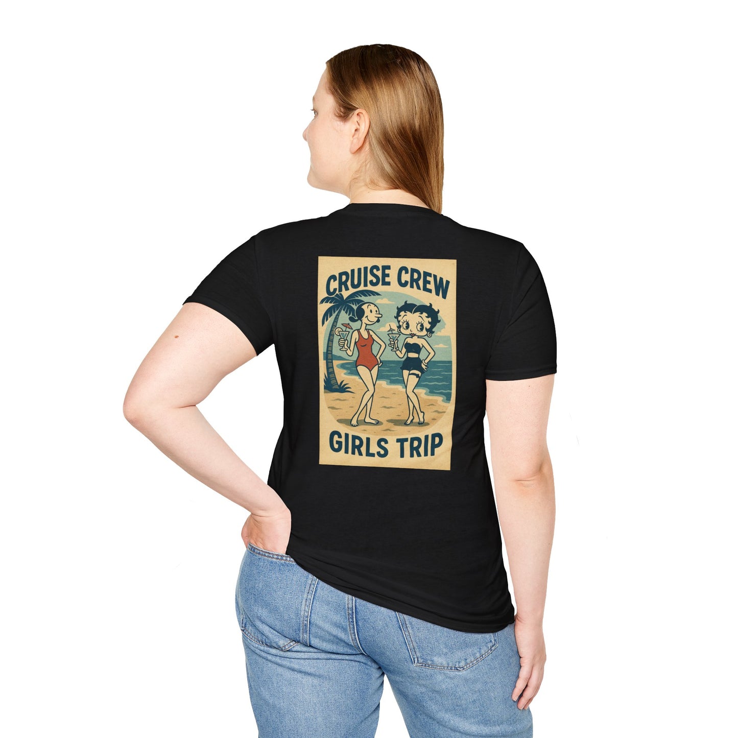 Cruise Crew – Girls Trip Beach Vintage Cartoon T-Shirt (Public Domain Betty Boop & Olive Oyl)