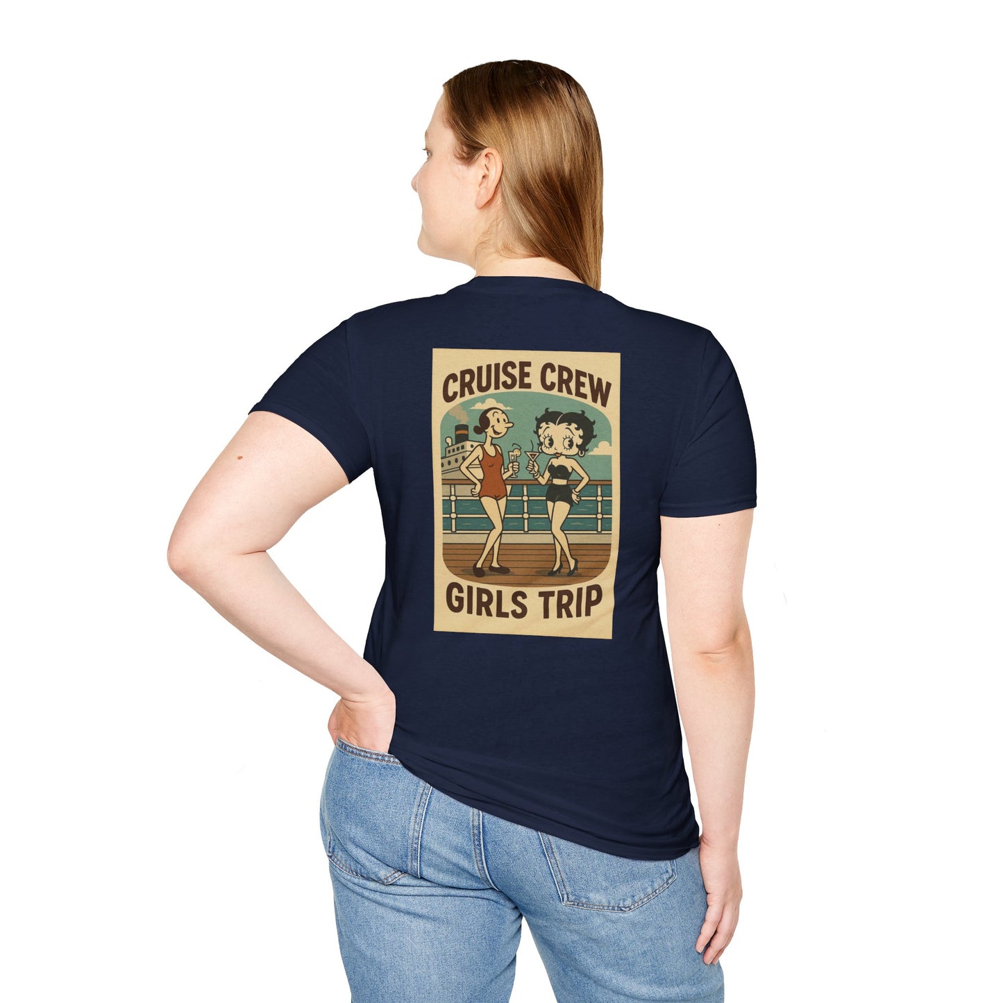 Cruise Crew – Girls Trip Ship Deck Vintage Cartoon T-Shirt (Public Domain Betty Boop & Olive Oyl)