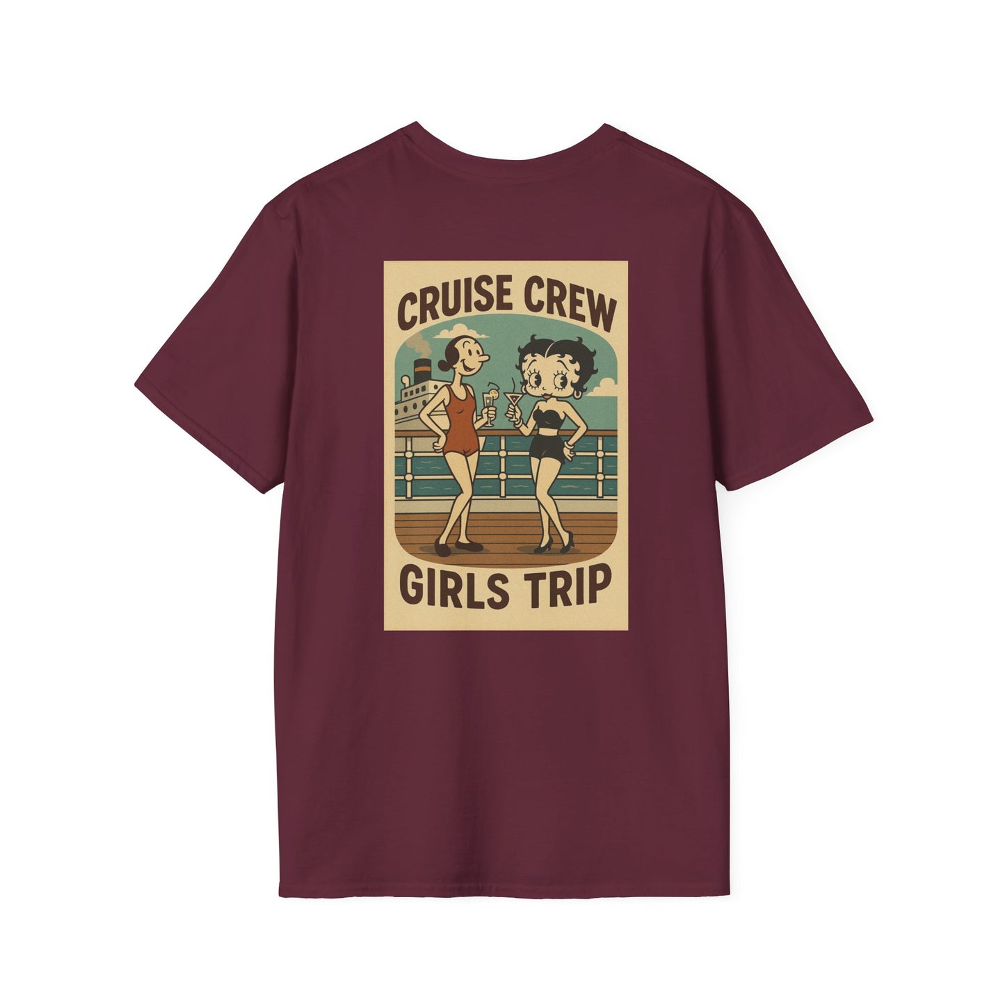 Cruise Crew – Girls Trip Ship Deck Vintage Cartoon T-Shirt (Public Domain Betty Boop & Olive Oyl)