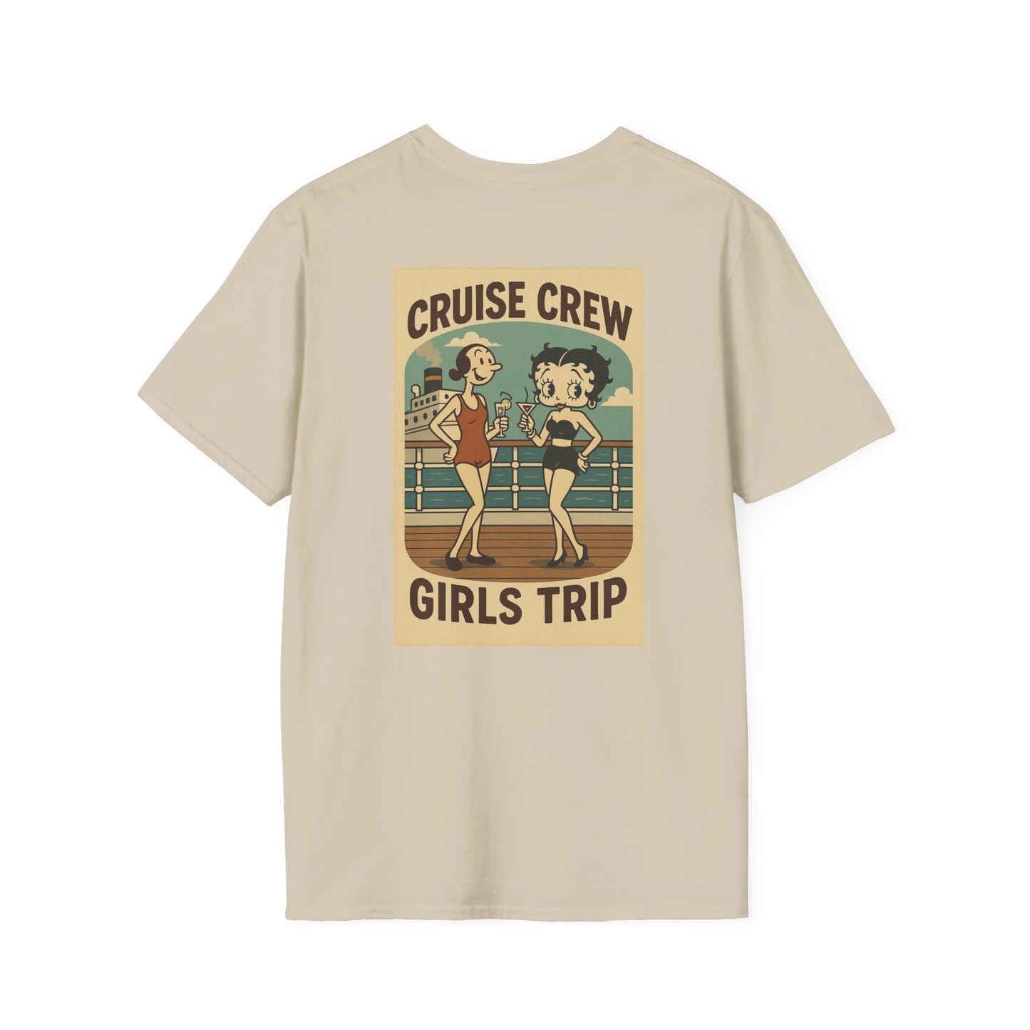 Cruise Crew – Girls Trip Ship Deck Vintage Cartoon T-Shirt (Public Domain Betty Boop & Olive Oyl)