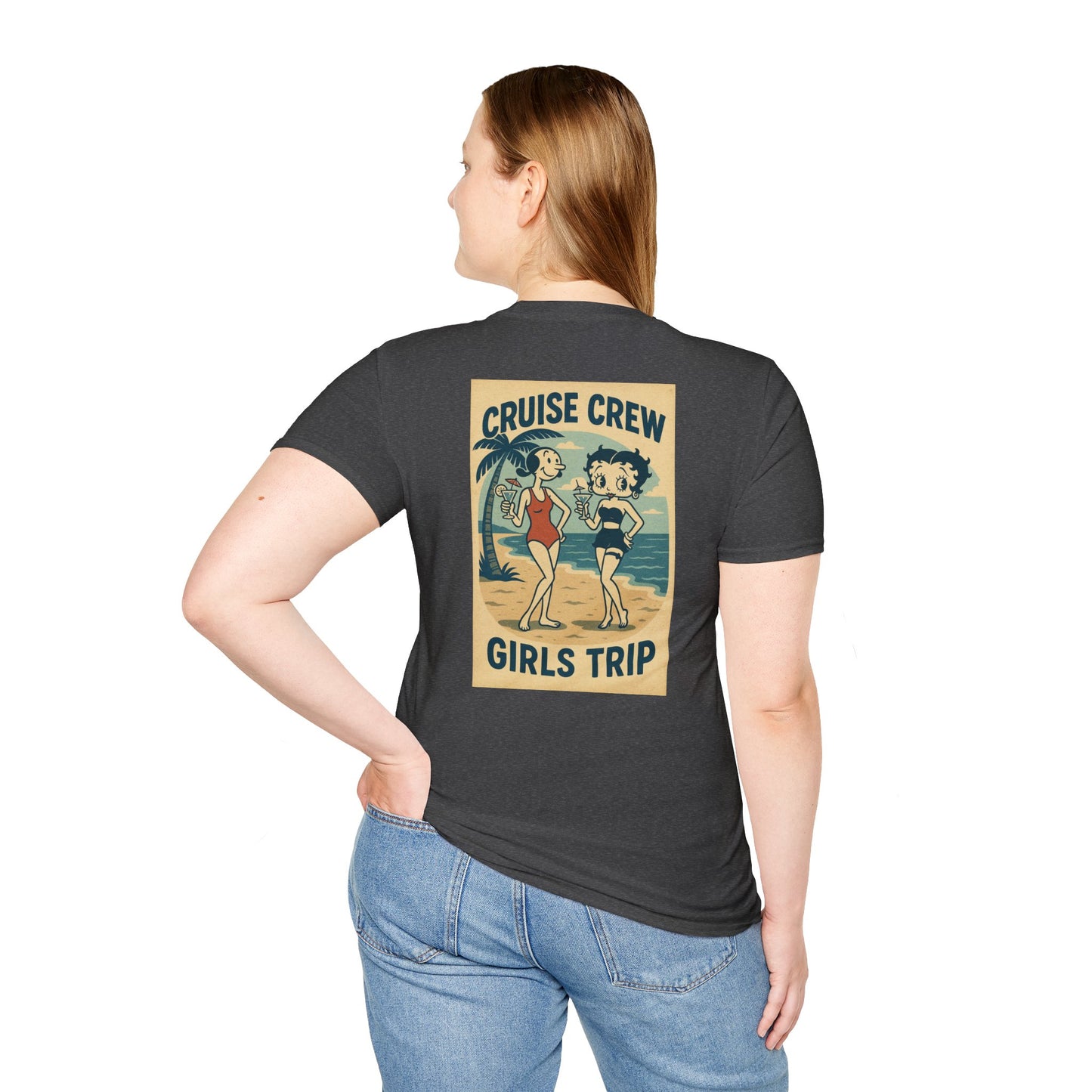 Cruise Crew – Girls Trip Beach Vintage Cartoon T-Shirt (Public Domain Betty Boop & Olive Oyl)