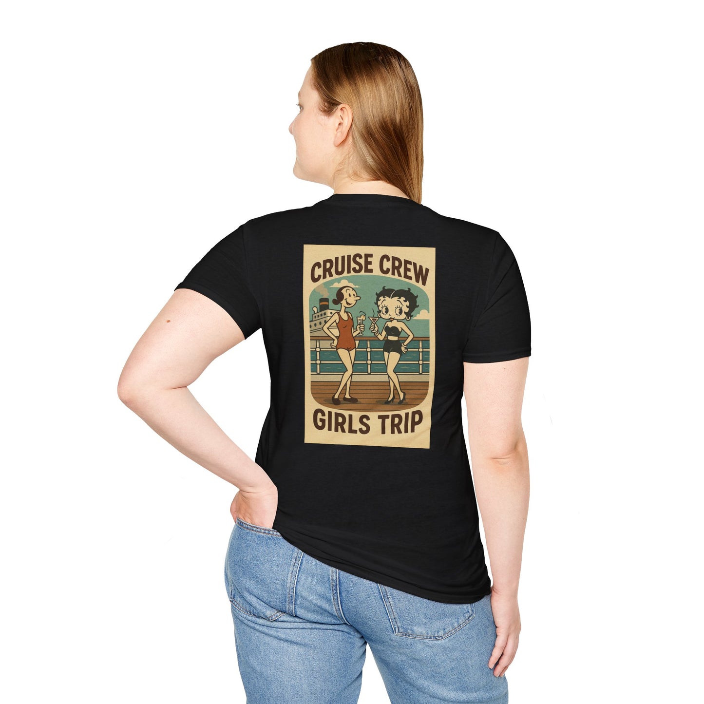 Cruise Crew – Girls Trip Ship Deck Vintage Cartoon T-Shirt (Public Domain Betty Boop & Olive Oyl)