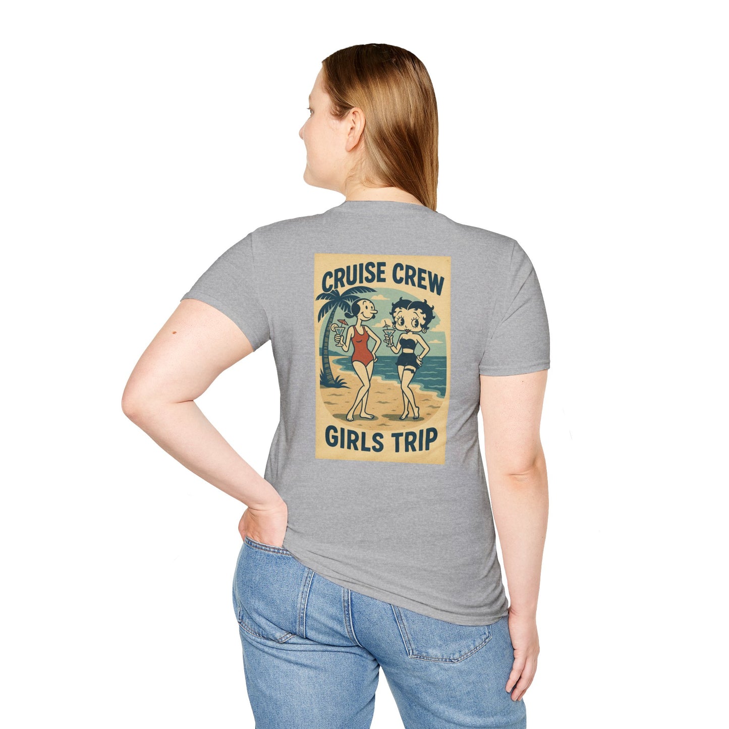 Cruise Crew – Girls Trip Beach Vintage Cartoon T-Shirt (Public Domain Betty Boop & Olive Oyl)